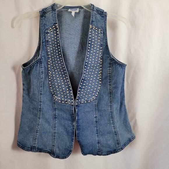 DG2 by Diane Gillman Medium Denim Vest embellished w/grommets studs blue EUC - Picture 1 of 9